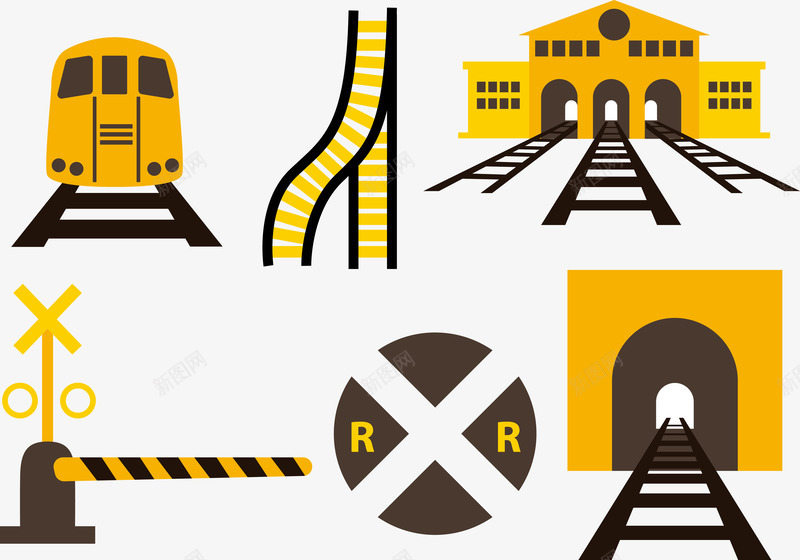 铁路矢量图ai免抠素材_新图网 https://ixintu.com 橙色 货车 铁路 隧道 矢量图