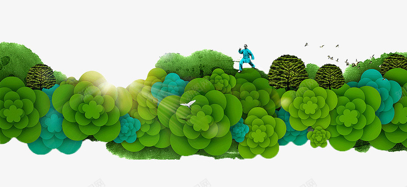 手绘风景画png免抠素材_新图网 https://ixintu.com 创意设计 手绘绿色花园 树木 绿色花 绿色风景
