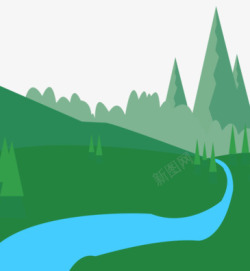 绿树河流素材