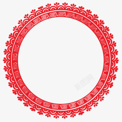 圆剪纸红色圆框花边元素高清图片
