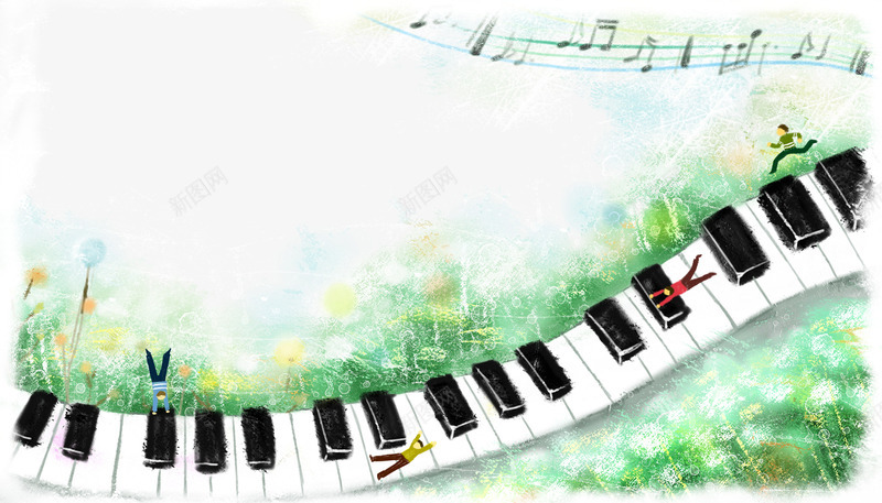 水墨钢琴可爱背景图psd免抠素材_新图网 https://ixintu.com 可爱 小孩 手绘 水墨 绿色 背景 钢琴