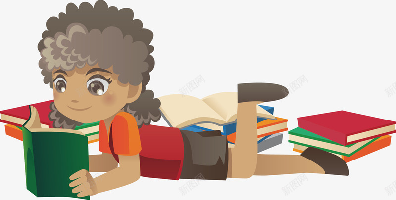 趴着的小孩png免抠素材_新图网 https://ixintu.com 卡通人物 学习 男孩 看书 趴着的小孩