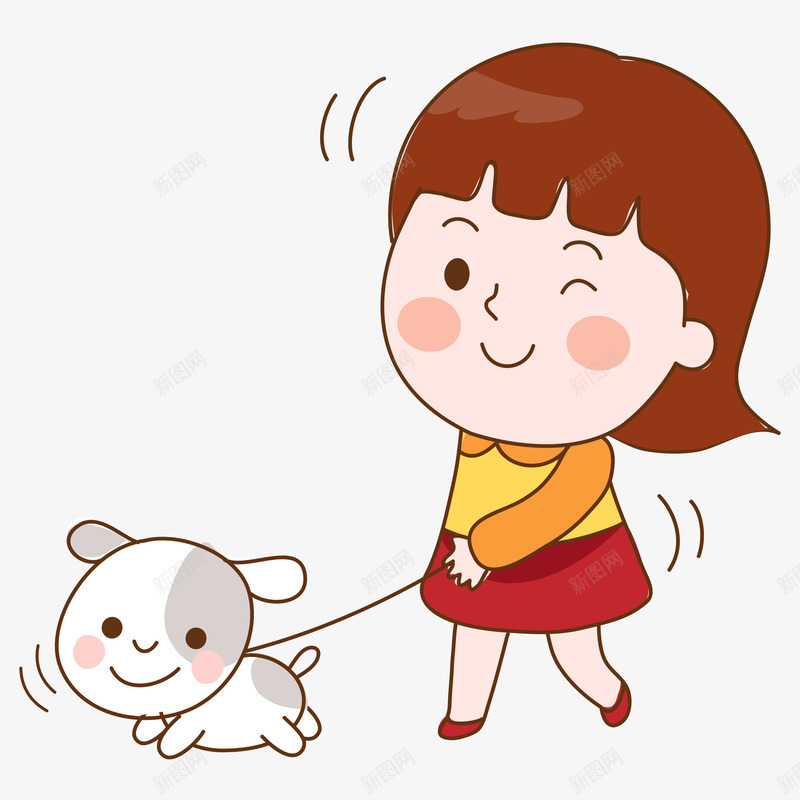 牵着小狗的小女孩png免抠素材_新图网 https://ixintu.com 动漫动画 卡通手绘 宠物狗 小女孩 小狗 站着的小女孩 装饰图