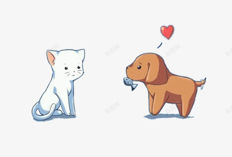 猫和狗的爱情png免抠素材_新图网 https://ixintu.com 卡通 爱情 狗 猫