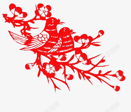 落在枝头的喜鹊剪纸png免抠素材_新图网 https://ixintu.com 剪纸 喜鹊 红色 过年