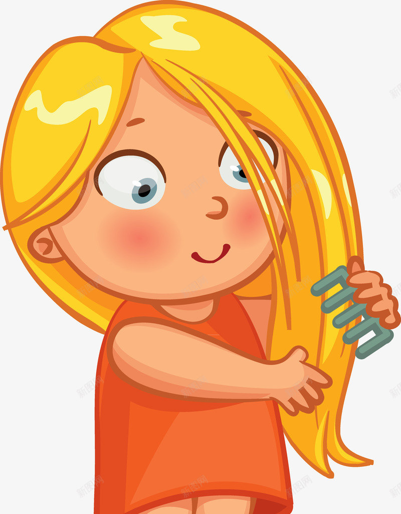 梳头发的小女孩png免抠素材_新图网 https://ixintu.com 儿童 儿童海报素材 卡通 小孩 童趣
