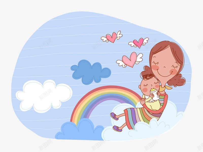 妈妈抱着孩子在云端png免抠素材_新图网 https://ixintu.com 亲情 儿童 婴儿 成长中的孩子 拥抱 母亲 母亲抱着孩子 母爱 温馨