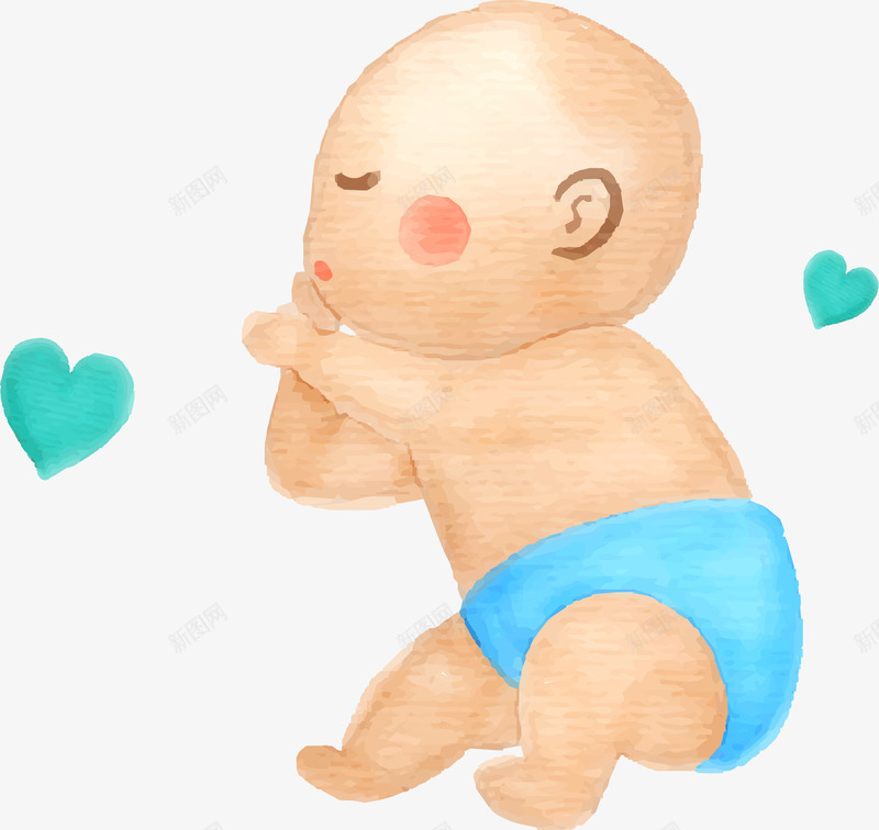 水彩婴儿png免抠素材_新图网 https://ixintu.com 卡通有趣 婴儿 扁平化 水彩底纹 矢量图案 蓝色心形