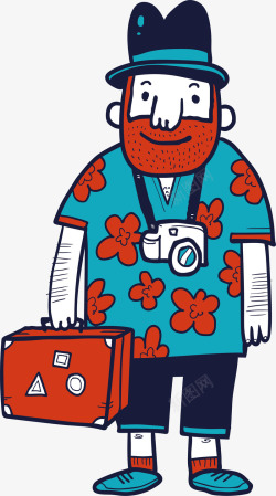 时尚行李箱卡通旅游人物时尚背包客矢量图高清图片
