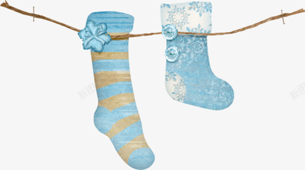 圣诞节袜子免费png免抠素材_新图网 https://ixintu.com 条纹 纽扣 蓝色 袜子