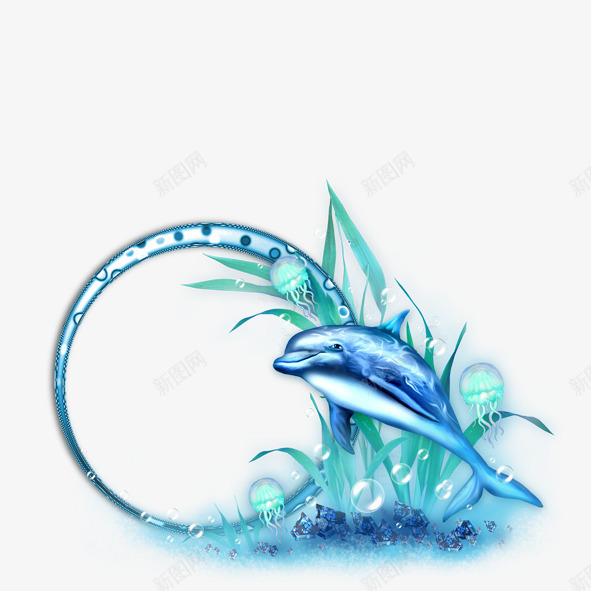 水晶海豚psd免抠素材_新图网 https://ixintu.com 气泡 水晶气泡 水晶海豚 背景装饰 蓝色
