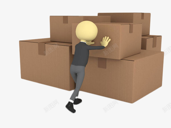 手绘推箱子png免抠素材_新图网 https://ixintu.com 一堆纸箱 卡通人物 快递 手绘 搬动 搬箱子 搬运 箱子 运输
