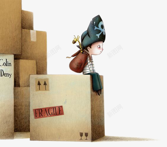 箱子上的女孩png免抠素材_新图网 https://ixintu.com 卡通 女孩 小孩 手绘 插画 海盗 玩耍 纸箱