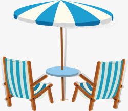 蓝白条纹阳伞躺椅素材