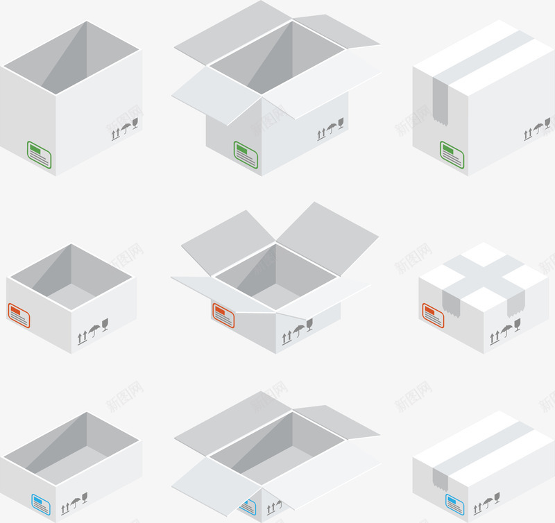 彩色标志快递纸箱png免抠素材_新图网 https://ixintu.com 包装箱 彩色标志 快递纸箱 白色纸箱 矢量png 纸箱