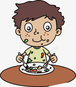 饿肚子吃的一片狼藉的小男孩高清图片