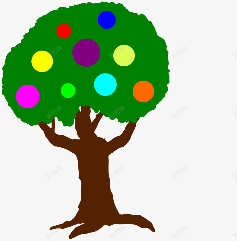 各种颜色果子的卡通树png免抠素材_新图网 https://ixintu.com 卡通 各种 果子 颜色