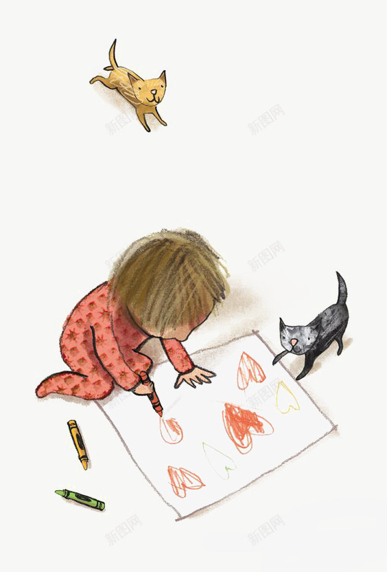 涂鸦的小孩png免抠素材_新图网 https://ixintu.com 儿童 动物 卡通小孩 涂鸦 猫咪