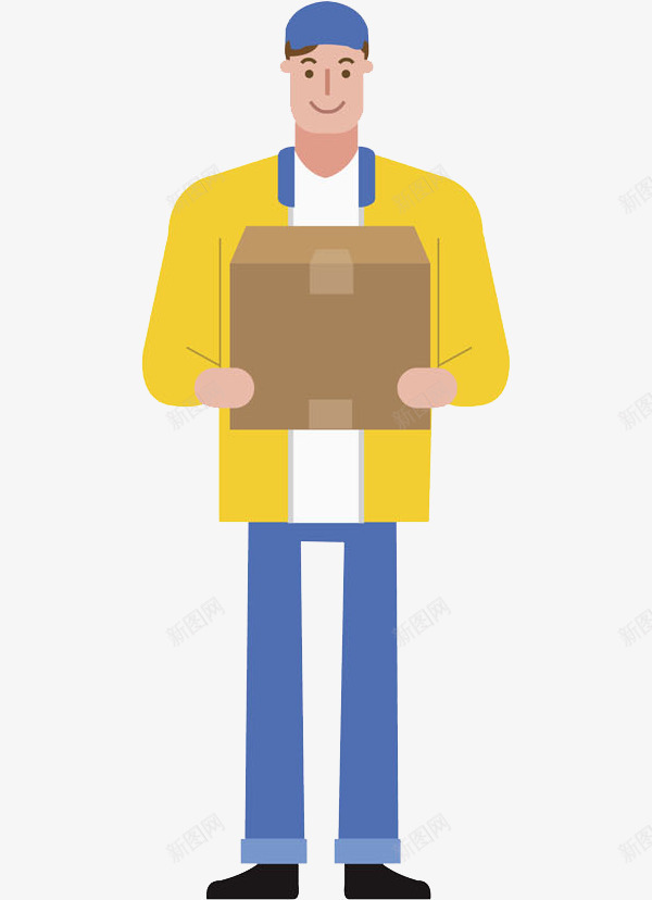 卡通手绘拿着箱子的人png免抠素材_新图网 https://ixintu.com 人物画 包裹 卡通 帅气的 快递员 手绘 箱子 肖像画
