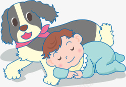 安全感婴儿小狗插画高清图片