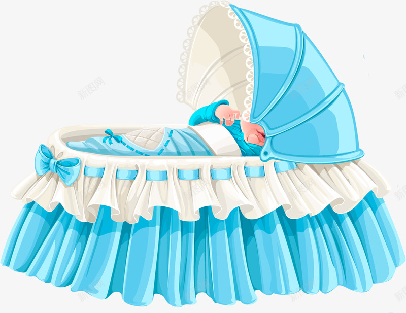 蓝色婴儿床png免抠素材_新图网 https://ixintu.com 卡通 婴儿用品 小宝宝 手绘 母婴