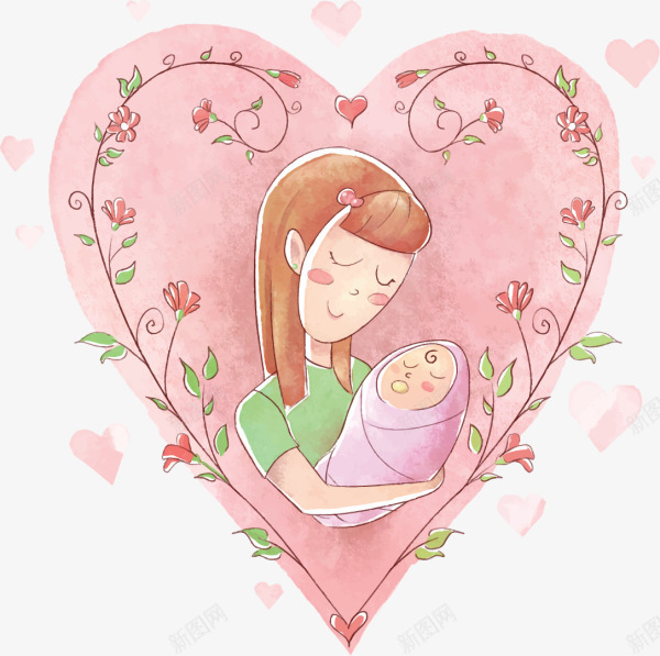 母亲节抱着婴儿的妈妈png免抠素材_新图网 https://ixintu.com 幸福 开心 抱着婴儿的妈妈 母亲节 母爱 粉色爱心