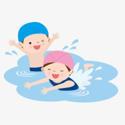 男女小孩装饰画手绘游泳的小孩高清图片