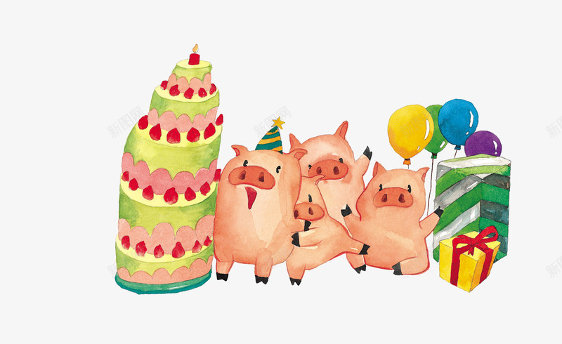 卡通彩绘小猪png免抠素材_新图网 https://ixintu.com 动物 彩绘 礼物 蛋糕