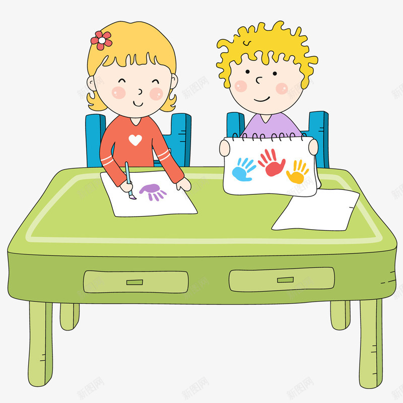 小男孩和小女孩在画画png免抠素材_新图网 https://ixintu.com 做画 卡通 同桌 小女孩 小孩子画画 小男孩 彩色 画画