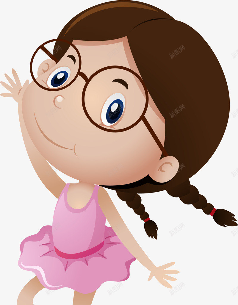 儿童节卡通小女孩png免抠素材_新图网 https://ixintu.com 儿童节 卡通小女孩 开心 戴着眼镜 跳舞 马尾辫