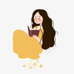 卡通手绘长发女孩素材
