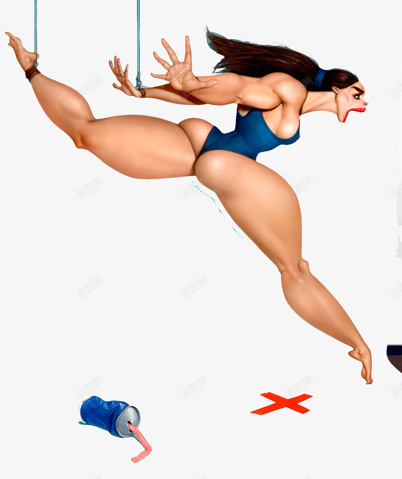 彩绘炼肌肉的女人png免抠素材_新图网 https://ixintu.com 创意插画 女汉子 彩绘插图 炼肌肉的女人