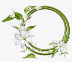 绿叶圆环白色花朵边框素材