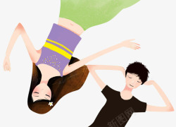 躺着的情侣手绘插画男孩女孩仰面躺着的情侣高清图片
