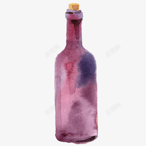 紫色酒瓶png免抠素材_新图网 https://ixintu.com 一个 卡通 手绘 木塞 水彩 泼墨 紫色 酒瓶