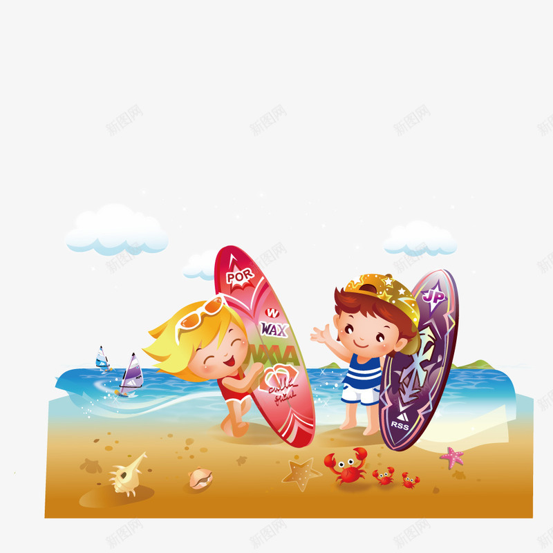 在海上冲浪的小孩矢量图ai免抠素材_新图网 https://ixintu.com 冲浪 小孩 海上 矢量图