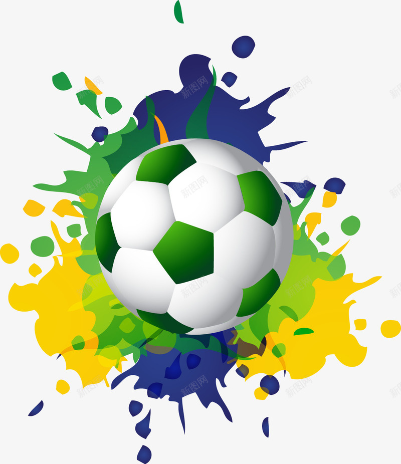 巴西奥运会足球装饰png免抠素材_新图网 https://ixintu.com 奥运会 巴西 泼墨 绿色 蓝色 足球 黄色