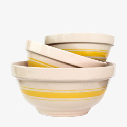 黄色条纹装饰陶瓷砂碗餐具素材