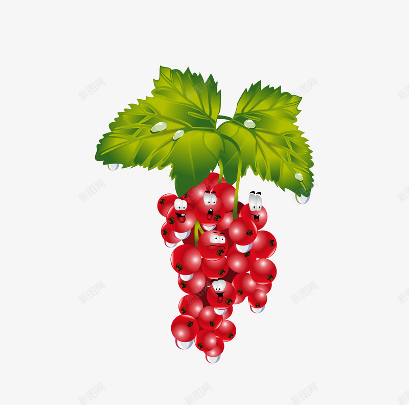 卡通手绘红色的葡萄png免抠素材_新图网 https://ixintu.com 创意 动漫动画 卡通手绘 水果 红色的 绿叶 葡萄