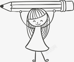 线笔顶着铅笔的卡通女孩矢量图图标高清图片