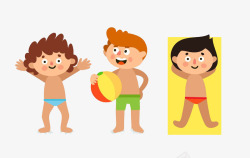 卡通小孩沙滩玩耍素材
