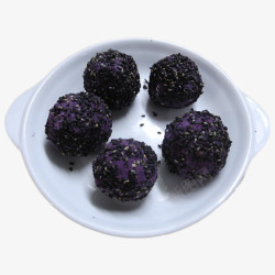 自制薯球五颗紫薯球高清图片