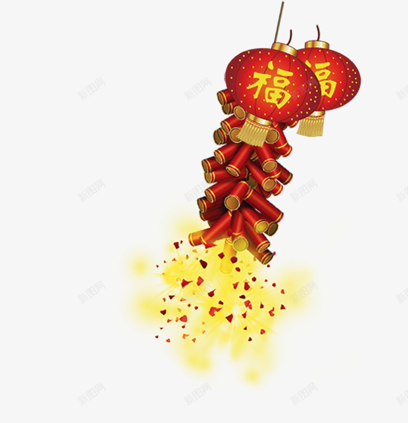 灯笼鞭炮png免抠素材_新图网 https://ixintu.com 年节装饰 灯笼 红色 节日 过年 鞭炮