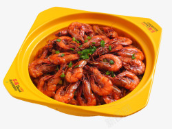 黄色虾黄色餐具快餐鲜虾肉蟹煲高清图片
