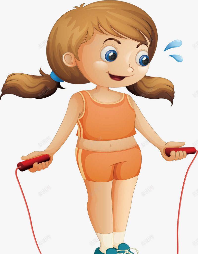 跳绳的女孩矢量图eps免抠素材_新图网 https://ixintu.com 健身 双马尾 可爱女孩 矢量素材 跳绳 矢量图
