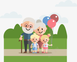 手拿着气球扁平插图爷爷奶奶与小孩子照相高清图片