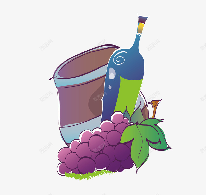 葡萄和葡萄酒矢量图ai免抠素材_新图网 https://ixintu.com 紫色的葡萄 葡萄 葡萄酒 酿造葡萄酒的桶 矢量图