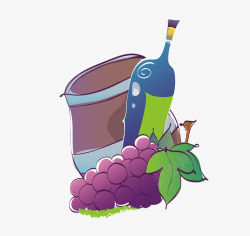 酿造葡萄酒的桶葡萄和葡萄酒矢量图高清图片