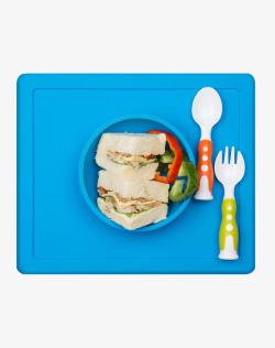 硅胶餐盘儿童硅胶碗餐垫碗蓝色高清图片