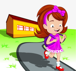 一群放学回家的小孩放学回家背书包奔跑的可爱女孩高清图片